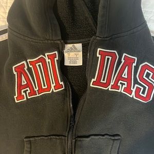 Childrens adidas zip up sweatshirt jacket red patch letters size 7 unisex child